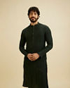 Bottle Green Self Striped Texture Kurta